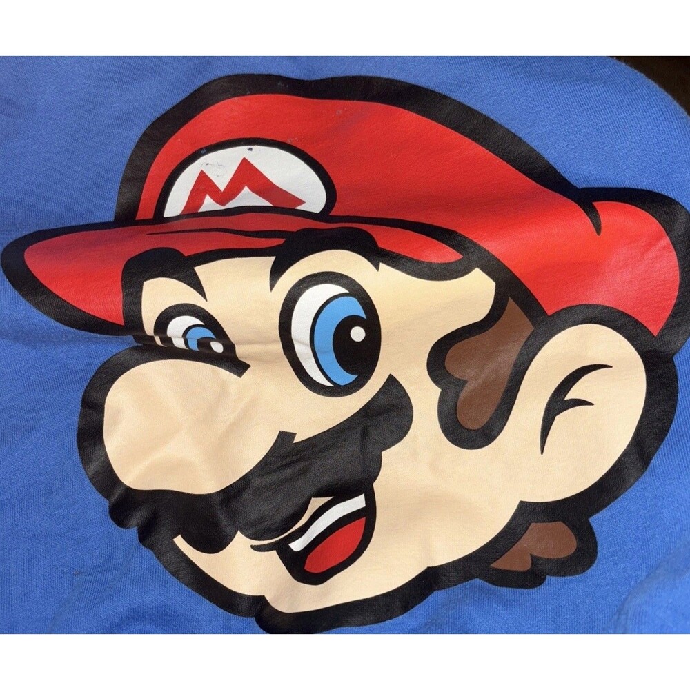 Boys Super Mario Hoodie Pullover Sweatshirt. Face On Front โSUPERโ On Sleeve 6/7